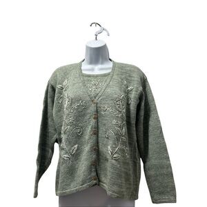Shenanigans Sage Green Embroidered Beaded Cardigan Size M